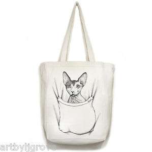 SPHYNX CAT in Pocket Art Open Top TOTE BAG canvas  