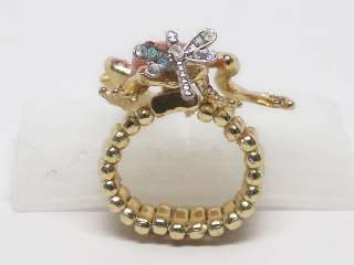 Light Pink Crystal Elastic Frog Gold Tone Ring s1119  