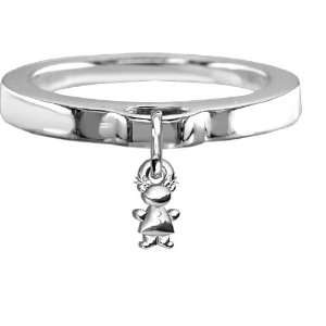  Chubby Belly Girl Charm Ring, Flat Band in Sterling Silver 