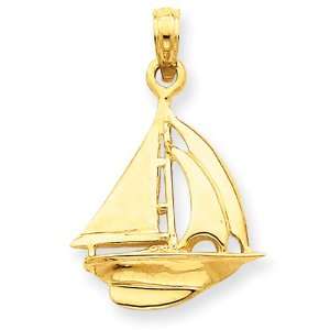 14k Polished Open Backed Sailboat Pendant Jewelry