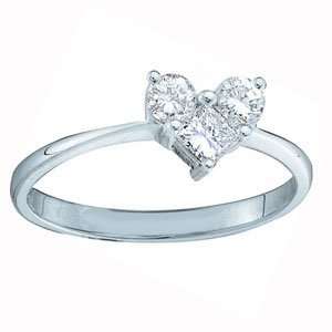   Round Diamond 14k White Gold Three Stone Heart Right Hand Promise Ring