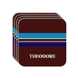 Personal Name Gift   THEODORE Set of 4 Mini Mousepad Coasters (blue 