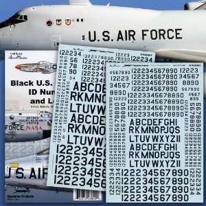  Black USAF USAAF 45 Degree ID Numbers and Letters (1/48 