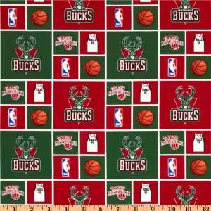  44 Wide NBA Cotton Broadcloth Milwaukee Bucks Red/Green 