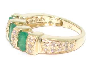 Estate 14kt Yellow Gold 1ct Emerald Diamond Band Ring  