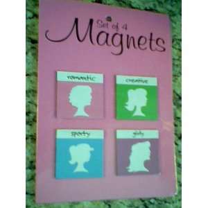 Set of 4 Magnets with These Words, Romantic, Creative, Sporty, Girly 