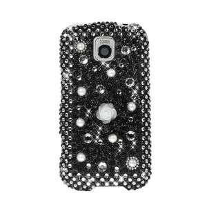 LG OPTIMUS M Metro PCS Diamond Rhinestone Pearl Black Case Mobile 