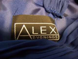 ALEX EVENINGS Blue One Shoulder Formal Evening Gown Dress 14 NWT 