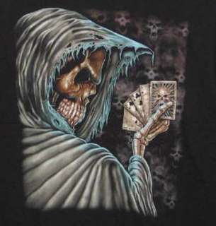 Grim Reaper Skull Poker L/Sleeve Black T Shirt XL   NEW  