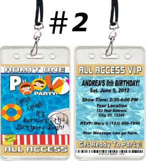 POOL BEACH WATER PARK BIRTHDAY PARTY TICKET INVITATIONS VIP PASSES AND 