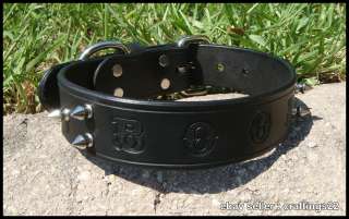 REAL Leather Personalized Dog Collar Black Spiked NEW  