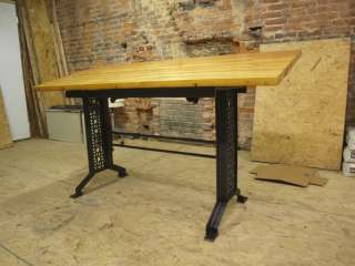   Desk Natural Iron Reclaimed Wood Top Vintage Drafting Table  