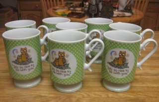 VTG 8 CERAMIC RETRO OWL CUPS SAY ITS SO NICE TO BE WITH YOU 1970S 