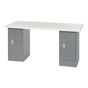  60 X 30 Plastic Top Pedestal Workbench W/ 2 Cabinets
