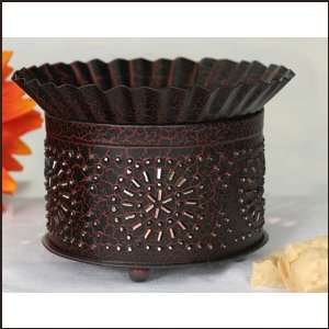  Punched Design Short Round Wax Warmer Crackle Black/Red 