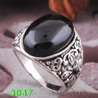 K30356 #10 oval black men rings Ancient silver plated free shop 