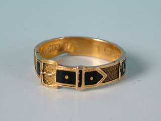 15ct Gold and enamel buckle mourning ring  