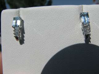 Aquamarine Emerald Cut & White Topaz Earrings 10KT Solid White Gold 