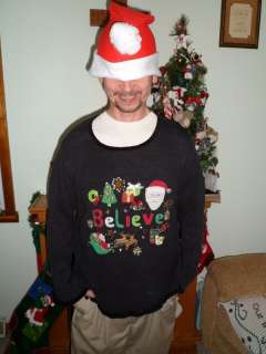   Holiday Xmas Party Santa Sweater BELIEVE + Santa Hat Chest 46  
