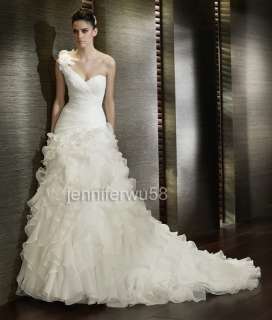   One shoulder Chapel White/Ivory Wedding Dress Bridal Gown  