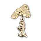 Bliss Mfg 14kt Gold Baby Badge with Praying Girl Charm and Baby Boots 