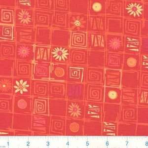  45 Wide Bing Abstract & Flower Blocks Red Orange Fabric 