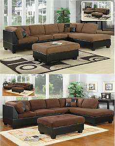 Microfiber (Rhino Suede) Sectional Sofa in 2 Colors With Free Ottoman 