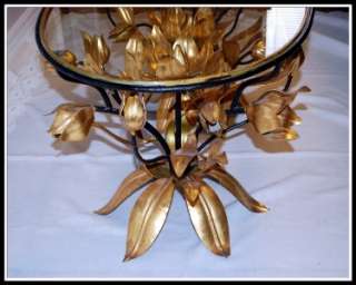   Mid Century Elegant HOLLYWOOD REGENCY Gold Metal Floral COFFEE TABLE