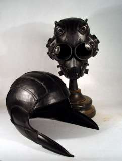 Black Pilot Leather GAS MASK and Helm hood goggles Steampunk Bob 