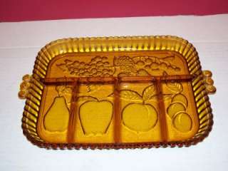 AMBER GLASS LARGE SQUARE DIVIDED SERVING TRAY BEAUTIFUL  