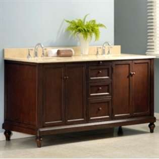   Double Bathroom Vanity Sink and Cabinet with White Carrera Marble Top