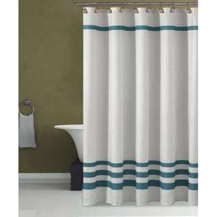   Bleecker Hotel Shower Curtain in White/Spa Blue 