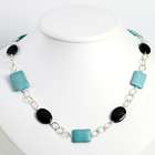 Jewelry Adviser necklaces Sterling Silver Black Agate & Blue Howlite 