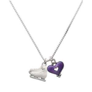  White Ice Skates and Translucent Purple Heart Charm 