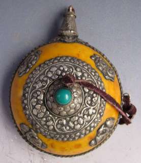 Old Tibet Tibetan Silver Turquoisn Mila Snuff Bottle  