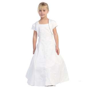 Chic Baby Girls White Satin A Line Floral First Communion Occasion 
