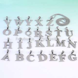 LETTER INITIAL ALPHABET STAINLESS STEEL NECKLACE PENDANT BEAD 
