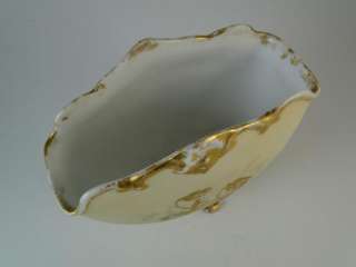   France Porcelain Table Vase Iris Flower Gold Accent Vintage Egg  