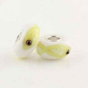  White Murano Style Glass Bead with Yellow Fish Print Solid 