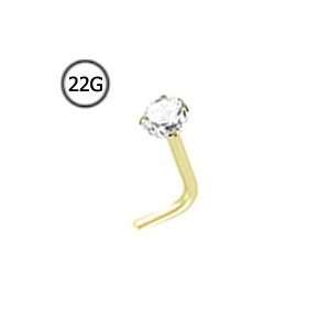  Gold L Bend Nose Stud Ring 3mm Genuine Diamond G SI1 22G FREE Nose 