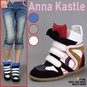 AnnaKastle New Womens Velcro Strap Multi Color Suede High Top Sneaker 