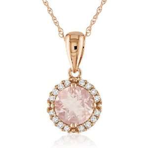 10k Rose Gold Morganite and Diamond Pendant Necklace, (0.01 cttw, G H 