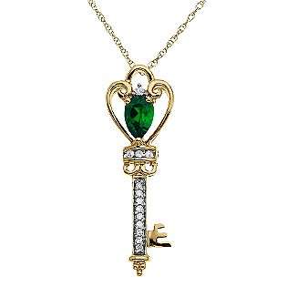 PRICE DROP Emerald and Diamond Key Pendant. 10K Yellow Gold  Jewelry 
