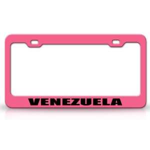 VENEZUELA Country Steel Auto License Plate Frame Tag Holder, Pink 