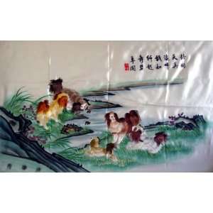   x28 High Quality Chinese Hunan Silk Embroidery Dogs 