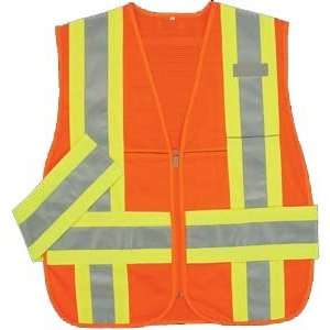 Safety Vest, ANSI Class 2, Color Orange, Mesh, DOT Style Adjust Velcro 