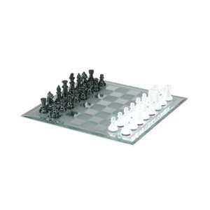 15in Frosted Black and White Mirrored Glass Chess Set  Toys & Games 