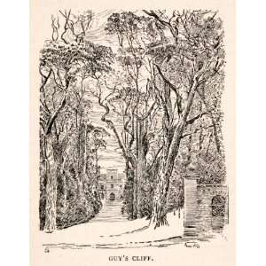 1925 Wood Engraving Guys Cliff England Forest Driveway Warwickshire 