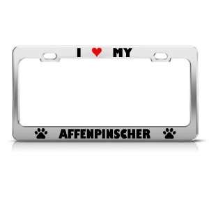 Affenpinscher Paw Love Heart Dog license plate frame Stainless Metal 