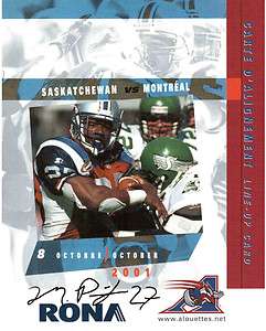 CFL FOOTBALL  MONTREAL ALOUETTES MIKE PRINGLE AUTOGRAPHED LINEUP 
